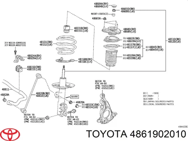 Підшипник опорний амортизатора, переднього 4861902010 Toyota