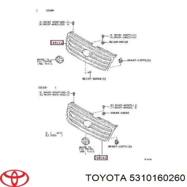 Решітка радіатора 5310160260 Toyota