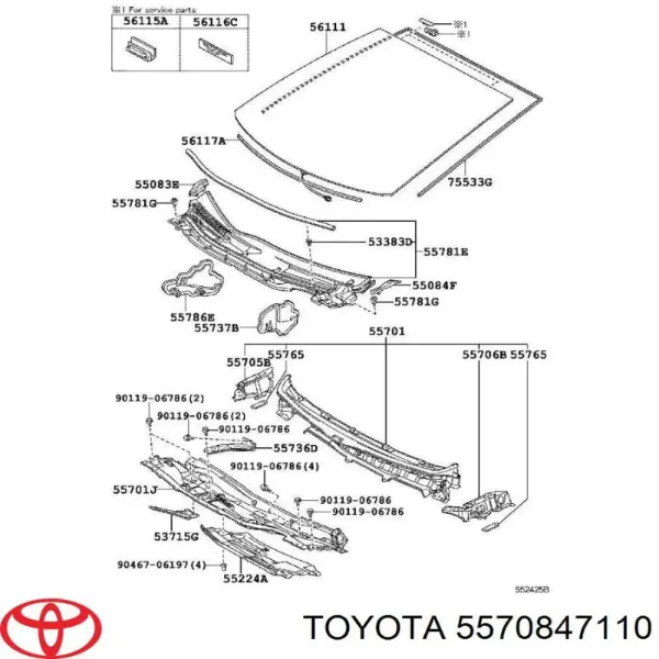 Водостік лобового скла, жабо 5570847110 Toyota