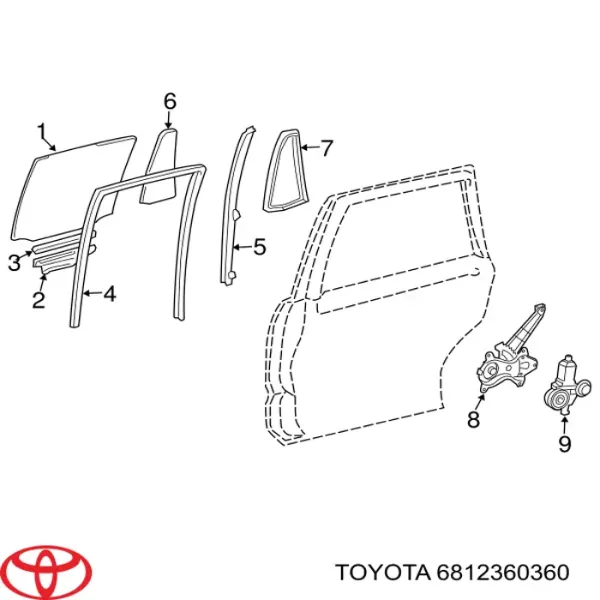 Скло-кватирка двері, задній, правій 6812360360 Toyota