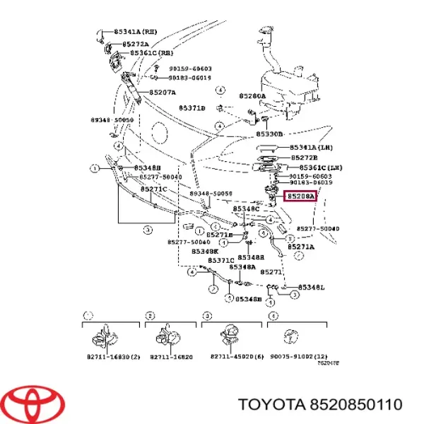 Форсунка омивача фари передньої, лівою 8520850110 Toyota