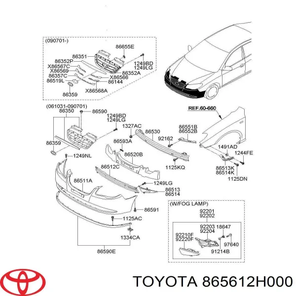 Решітка переднього бампера 865612H000 Toyota