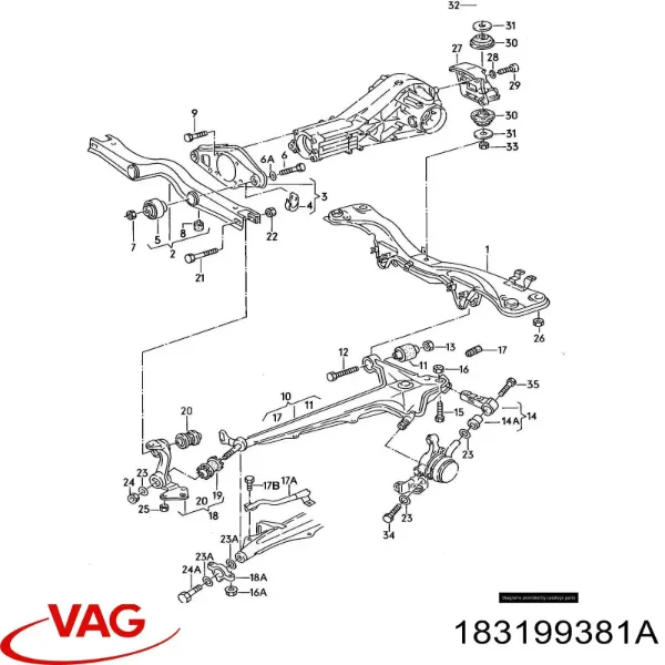 Сайлентблок траверси кріплення заднього редуктора, задній 183199381A VAG