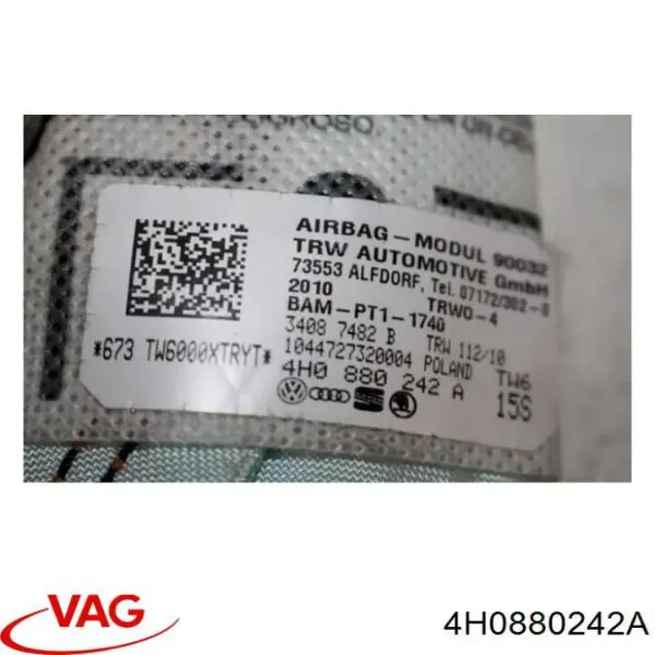 Подушка безпеки AIRBAG спинки сидіння, правого 4H0880242A VAG