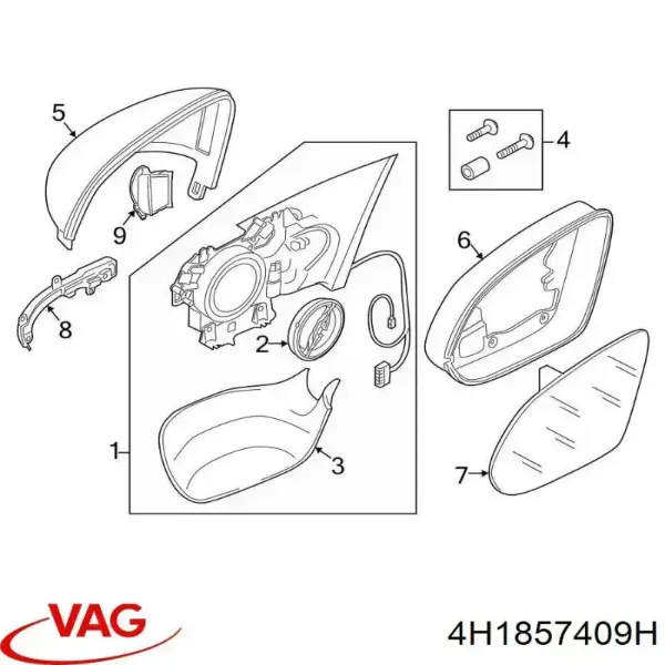 Ліве бокове дзеркало 4H1857409H VAG