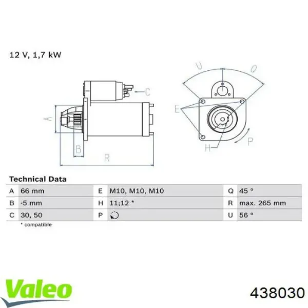 Стартер 438030 VALEO