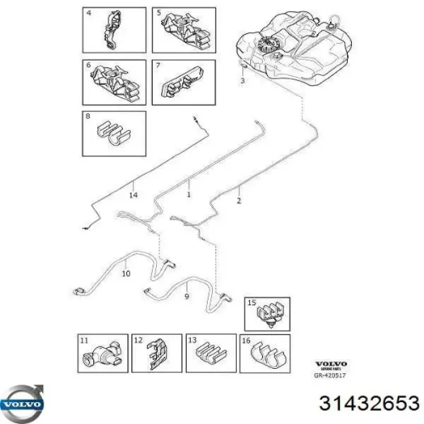 Датчик тиску палива 31432653 Volvo