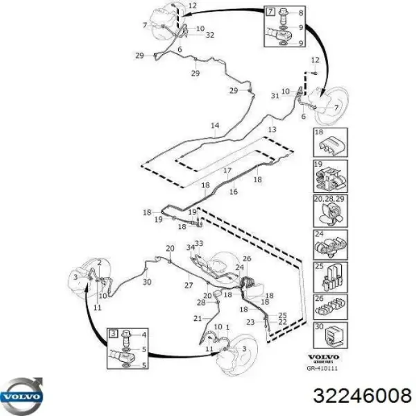 Шланг гальмівний передній, правий 31658353 Volvo