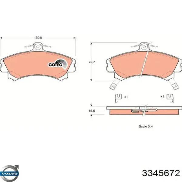 Передні тормозні колодки 3345672 Volvo