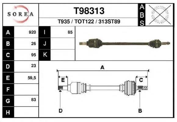 Піввісь права Toyota Carina II