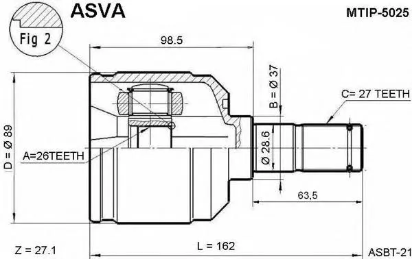 ШРУС внутрішній правий MTIP5025 Asva