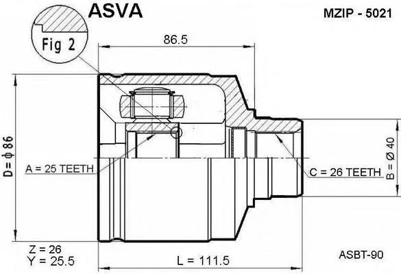 ШРУС внутрішній правий MZIP5021 Asva