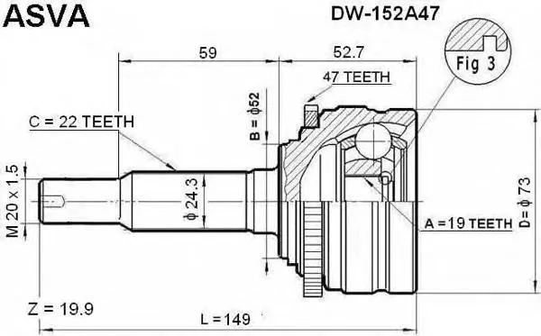 ШРУС зовнішній передній DW152 Asva