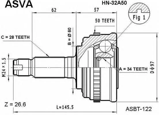 ШРУС зовнішній передній HN32A50 Asva