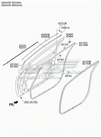 Ущільнювач дверей передніх, лівих (на кузові) на KIA Ceed SPORT WAGON JD