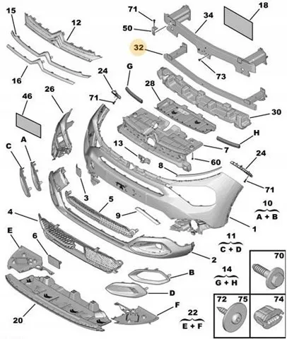 Підсилювач бампера переднього 9832864880 Peugeot/Citroen