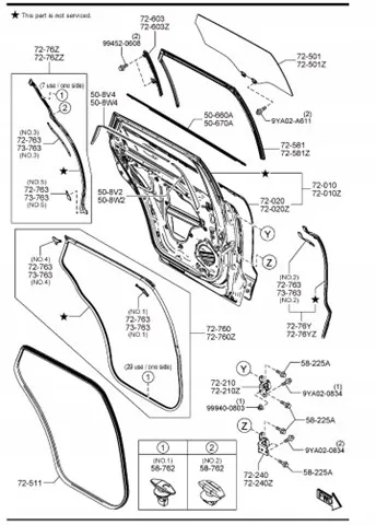 Двері задні, праві TKY17202XC Mazda