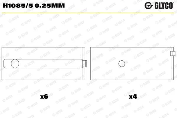 Вкладиші колінвала, корінні, комплект, 1-й ремонт (+0,25) H10855025MM Glyco