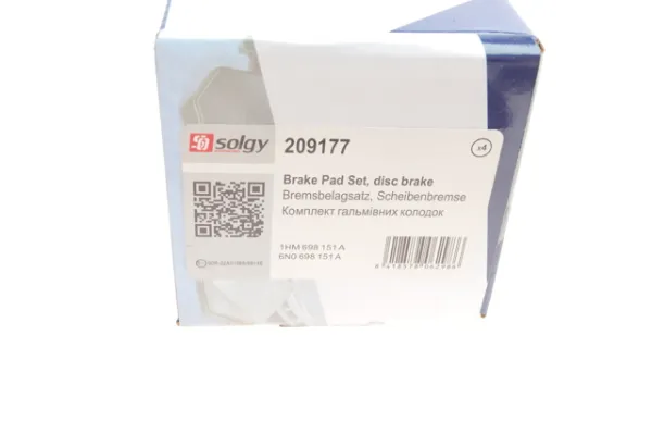 Передні тормозні колодки 209177 Solgy