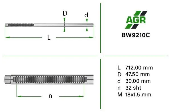 Вал/шток рульової рейки BW9210C AGR