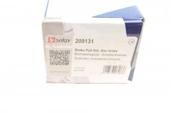Передні тормозні колодки 209131 Solgy