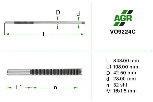 Вал/шток рульової рейки VO9224C AGR